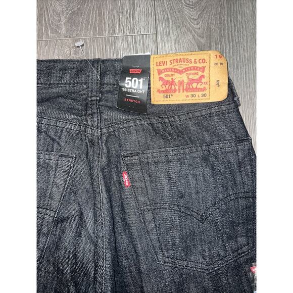NEW Levis 501 Classic Straight BUTTON FLY 30x30 Stretch Denim Jeans Black - Picture 5 of 7